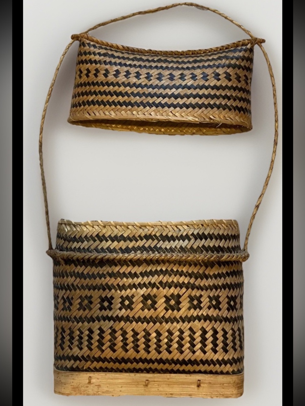 Vintage Handmade Woven Rattan‎ Basket Backpack Carrier Tribal Bag Philippiness